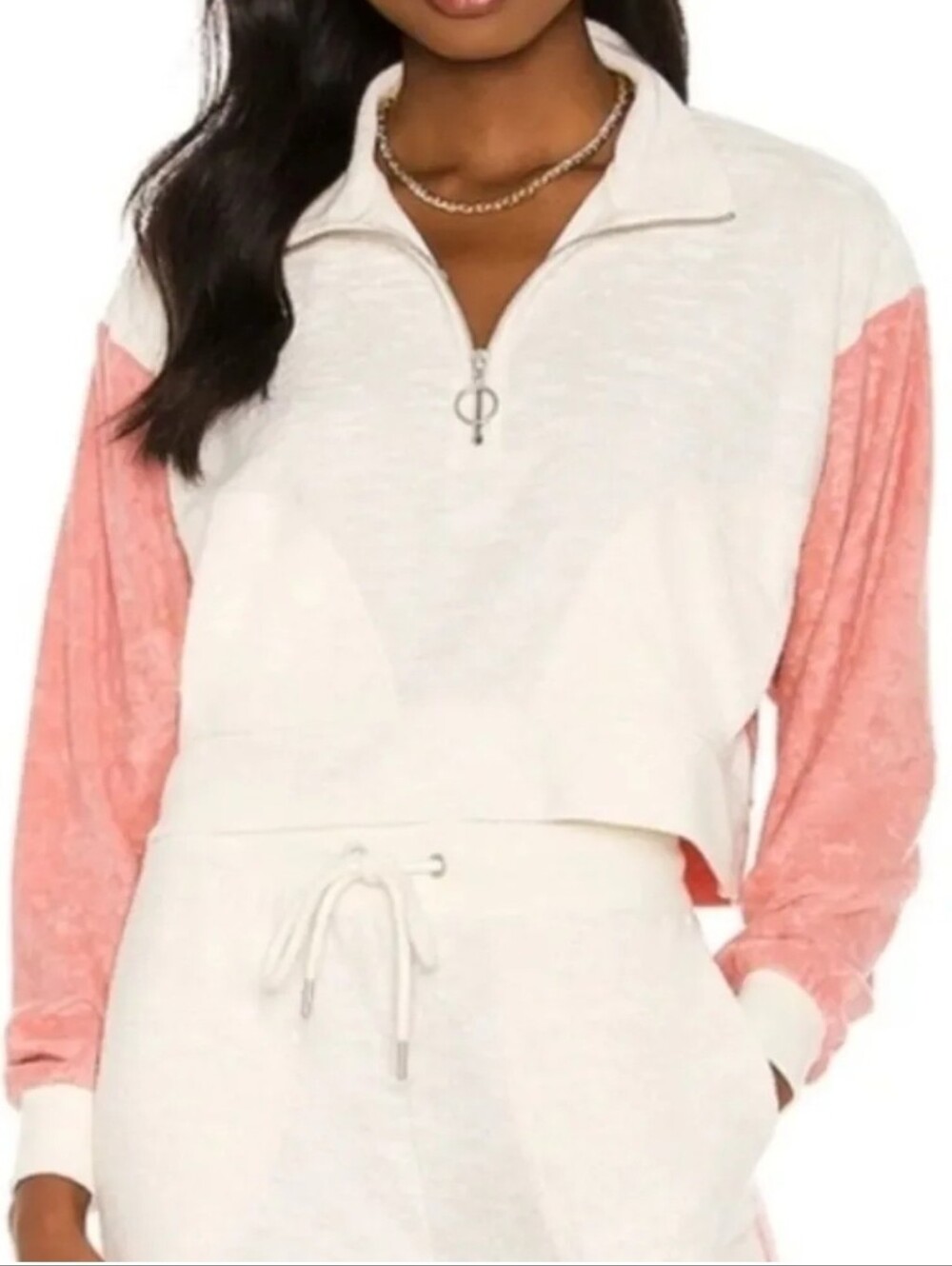 NWT L*Space Cream & Coral Half-Zip Pullover SweaterSZ XL